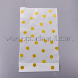 Plastic Candy Bags, Polka Dot Pattern, Gold, 24.8×14.9cm; about 50pcs/bag