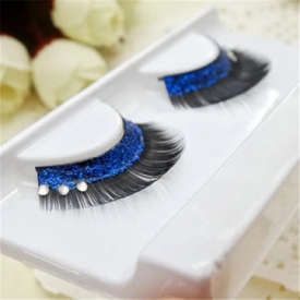 1 Pair Blue Sequins Crystal Thick False Eyelashes Individual Charm Beauty Stage Long Lashes