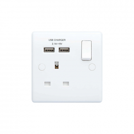 BG Electrical Single Gang Wall Power Socket Cover Plate with 2 USB Charger Ports