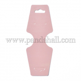 Cardboard Fold Over Paper Display Hanging Cards, Used For Necklace, Earrings and Pendants Accessory Display, Pink, 120x45x0.4mm, Hole: 2mm and 6.5x18mm