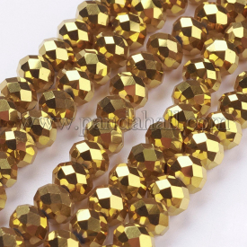 Electroplate Glass Bead Strands, Faceted, Rondelle, Golden Plated, 8×6~7mm, Hole: 1mm; about 72pcs/strand, 18.1″