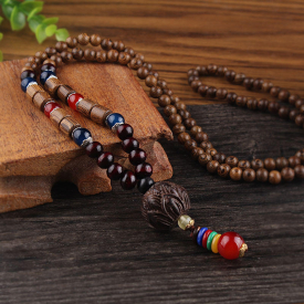Vintage Multicolor Wood Beads Necklace
