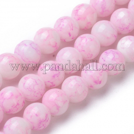 Spray Painted Glass Beads Strands, Dyed, Round, Pink, 8~8.5mm, Hole: 1mm; about 48pcs/strand, 14.7″(37.5cm)