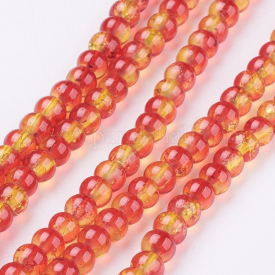 Spray Painted Crackle Glass Beads Strands, Round, Tomato, 4mm; Hole: 1.1~1.3mm; about 200pcs/strand, 31.4″