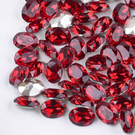 Pointed Back Resin Rhinestone Cabochons, Back Plated, Faceted, Oval, Light Siam, 9.5~10×7.5~8×4.5mm; about 450pcs/bag