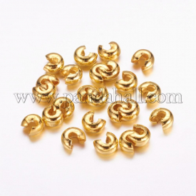 Iron Crimp Beads Covers, Nickel Free, Golden, 5mm; Hole: 1.5~1.8mm