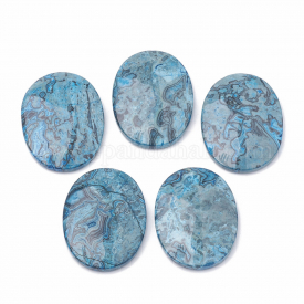 Natural Ripple Jasper Cabochons, Dyed, Oval, SkyBlue, 40~41×30~30.5×6~7mm