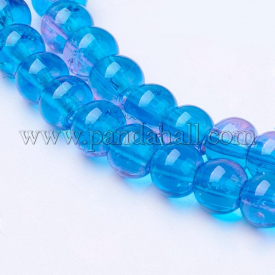Spray Painted Crackle Glass Beads Strands, Round, DodgerBlue, 4mm; Hole: 1.1~1.3mm; about 200pcs/strand, 31.4″