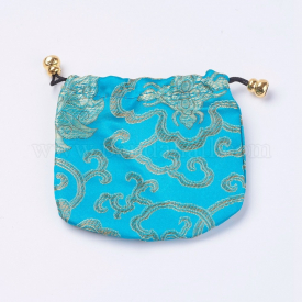 Silk Pouches, Drawstring Bag, DeepSkyBlue, 10.5~11.5×11~11.5cm