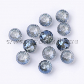 Electroplate Glass Rondelle Beads Strands, Full Rainbow Plated, Faceted, RoyalBlue, 8x6mm, Hole: 1mm