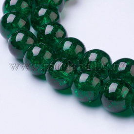Spray Painted Crackle Glass Beads Strands, Round, DarkGreen, 10mm; Hole: 1.3~1.6mm; about 80pcs/strand, 31.4″