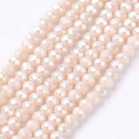 Electroplate Glass Bead Strands, Full Luster Plated, Faceted, Rondelle, NavajoWhite, 4x3mm, Hole: 1mm; about 138pcs/strand, 16.5″