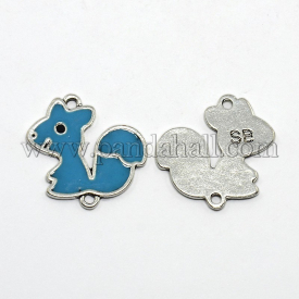 Antique Silver Tone Squirrel with Word SB Alloy Enamel Links, DeepSkyBlue, 24x24x1mm, Hole: 1mm