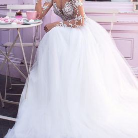 A-Line Jewel Neck Beautiful Long Sleeve Wedding Gowns 2020