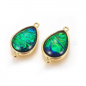 Synthetic Ammolite Links/Connectors, with Brass Findings, Drop, Golden, 25.5~26×14.5~15×5~5.5mm, Hole: 1.6mm