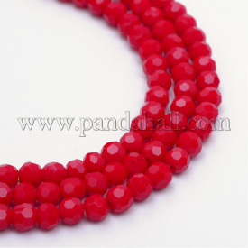 Opaque Solid Glass Bead Strands, Faceted Round, Red, 4~5mm, Hole: 0.5mm; about 100pcs/strand, 14.7″