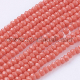 Imitation Jade Glass Beads Strands, Faceted, Rondelle, LightCoral, 3×2~2.5mm, Hole: 0.5mm; about 194pcs/strand, 14.5″