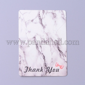 Cardboard Necklace Display Cards, Rectangle with Marble Pattern & Word Thank You, White, 6.95x5x0.05cm