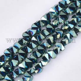 Electroplate Glass Beads Strands, Faceted, CadetBlue, 6~6.5×4.5~5×5.5mm, Hole: 1.2mm; about 100pcs/strand, 17.3”