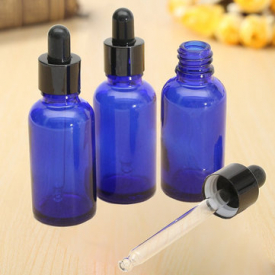 3Pcs 30ml Empty Blue Glass Essential Oil Bottles Refillable Container with Dropper