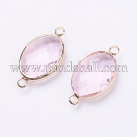 Glass Links, with Brass Findings, Faceted, Oval, Light Gold, Thistle, 25×13.5x6mm, Hole: 2mm