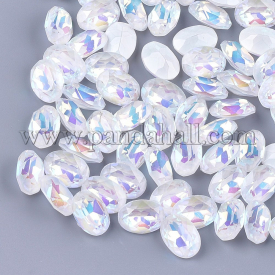 Pointed Back Resin Rhinestone Cabochons, Faceted, Oval, Creamy White, 9.5~10×7.5~8×4.5mm; about 450pcs/bag