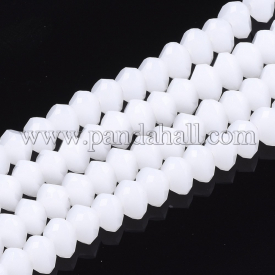 Glass Beads Strands, Imitation Jade, Faceted, Triangle, White, 7~7.5×7~7.5×4~5mm, Hole: 1.5mm; about 100pcs/strand, 17.3″~19″