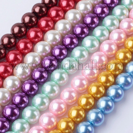 Glass Pearl Beads Strands, Round, Mixed Color, 8mm, Hole: 1.5mm, about 110pcs/strand, 32″/strand