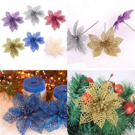 1 PCS Christmas Glitter Hollow Flowers Xmas Tree Decoration