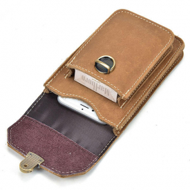 Men Genuine Leather Waist Phone PouchFanny Pack Belt Bag Sport Running Bag