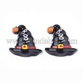 Resin Cabochons, Halloween Witch Hat, Black, 25.5×24~25x7mm