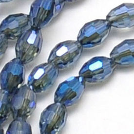Electroplate Glass Beads Strands, Full Rainbow Plated, Faceted, Oval, LightSteelBlue, 6x4mm, Hole: 1mm; about 72pcs/strand, 16″