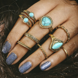 8 Pcs Bohemian Turquoise Ring Set