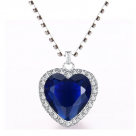Titanic Heart Of Ocean Blue Heart Love Forever Pendants Necklace Chain and Velvet Bag