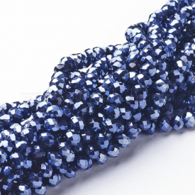Glass Beads Strands, Pearl Luster Plated, Crystal Suncatcher, Faceted Rondelle, DarkBlue, 6x4mm, Hole: 1mm; about 95pcs/strand, about 14″