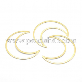 Environmental Brass Linking Rings, Lead Free & Cadmium Free & Nickel Free, Moon, Real 18K Gold Plated, 49x40x1mm