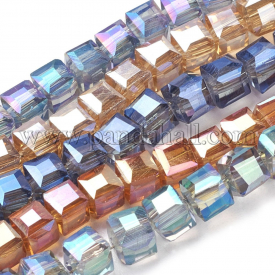 Electroplate Glass Bead Strands, Faceted, Cube, Mixed Color, 4x4x4mm, Hole: 1mm; about 100pcs/strand, 15.7″