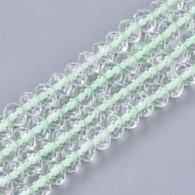 Transparent Spray Painted Glass Beads Strands, Inside Colors, Faceted, Rondelle, LightGreen, 8x6mm, Hole: 1.2mm; about 69~73pcs/strand, 15.94”~17.13”