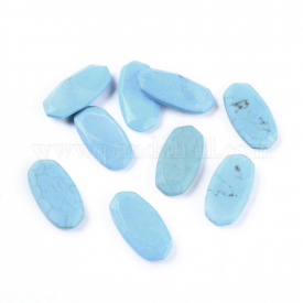 Natural Turquoise Cabochons, Dyed, Faceted, Oval, 23×11.5×3~3.5mm