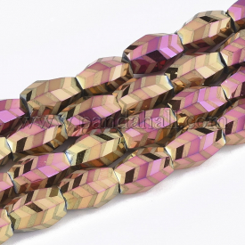Electroplate Glass Beads Strands, Frosted, Faceted, Barrel, Orchid, 7.5×7.5x11mm, Hole: 1.2mm; about 60pcs/strand, 25.9″