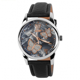 SKMEI 9079 Butterfly PU Leather Band Life Waterproof Women Quartz Wrist Watch