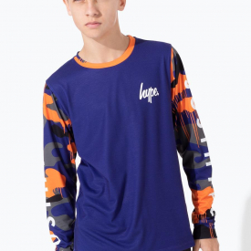 Hype Camo Drips Kids Long Sleeve Navy/multi T-Shirt | Size 14