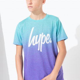 Hype Blue Purple Speckle Fade Script Kids T-Shirt | Size 3-4