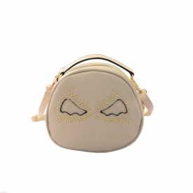 Fashion Women Shoulder Bag PU Leather Cute Wings Rivet Round Shape Mini Messenger Bag Handbag