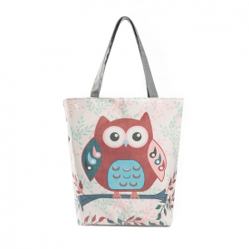 New Vintage Women Canvas Handbag Owl Print Large Capacity Casual Shopping Shoulder Bag Tote