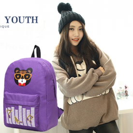 New Fashion Women Backpack Printed Pattern Front Zipper Pocket Candy Color School Traveling Bag