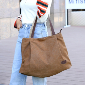 Women Canvas Handbag Large Capacity Tote Bag Solid Color Messenger Crossbody Shoulder Bag