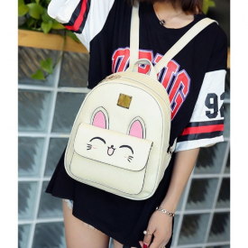 New Women Girls Backpack PU Leather Rabbit Ear Casual Student Schoolbag 4 Piece Set Black/Beige/Pink