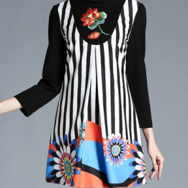 Black Stripes Appliqued Elegant Stretchy Mini Dress