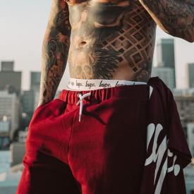Hype Burgundy Script Mens Shorts | Size Small